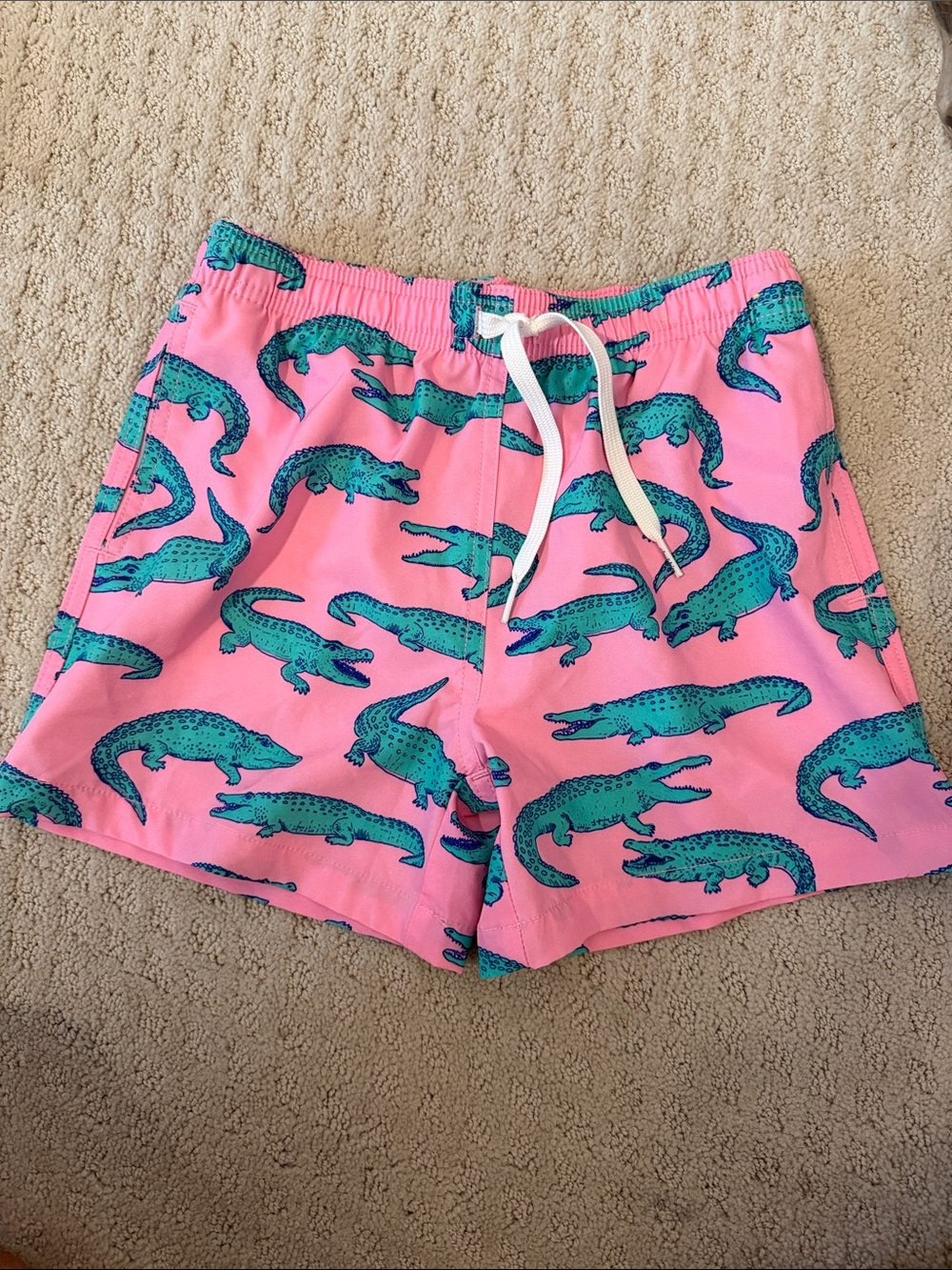 chubbies Pink Swim Shorts with Teal Alligator Accents